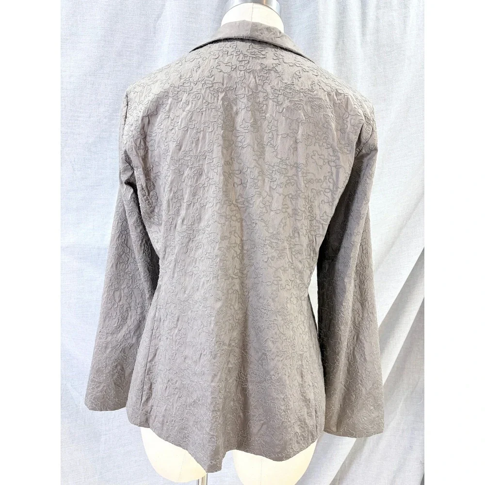 Eileen Fisher Luxury 100% Silk Embroidered Floral Open Front Blazer Jacket‎ M